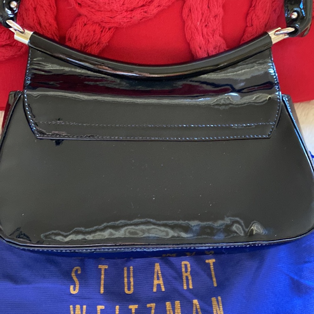 Stuart Weitzman Beautiful Black Patent Leather Shiny Silver Hardware Bag - Picture 10 of 16